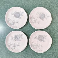 Vintage Blue Gray Rose Ceramic Appetizer Plates, Set of 4, Grace Mitchell Floral Cocktail Plates