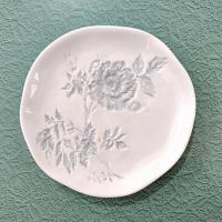 Vintage Blue Gray Rose Ceramic Appetizer Plates, Set of 4, Grace Mitchell Floral Cocktail Plates