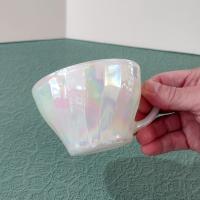 Vintage Anchor Hocking Fire King Aurora Swirl White Pearl Opalescent Iridescent Tea Cup