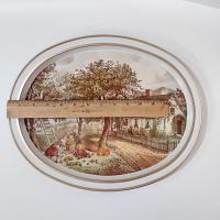 Vintage Currier and Ives American Homestead Autumn Oval Metal Serving Tray