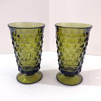 Vintage Colony Whitehall Avocado Green Footed Iced Tea Glasses, Set of 2, Indiana Glass MCM Glassware