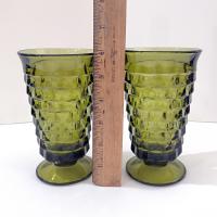 Vintage Colony Whitehall Avocado Green Footed Iced Tea Glasses, Set of 2, Indiana Glass MCM Glassware