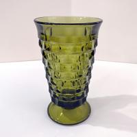 Vintage Colony Whitehall Avocado Green Footed Iced Tea Glasses, Set of 2, Indiana Glass MCM Glassware