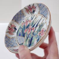 Vintage Japanese Ayame 6 Inch Porcelain Bowl with Pink, Blue, and Gold Iris Floral Design