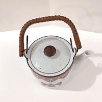 Vintage Southwestern Aztec Ceramic Teapot with Wicker Wrapped Wire Handle