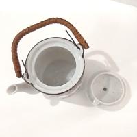 Vintage Southwestern Aztec Ceramic Teapot with Wicker Wrapped Wire Handle