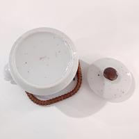 Vintage Southwestern Aztec Ceramic Teapot with Wicker Wrapped Wire Handle