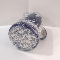 Vintage Large Blue and White Spongeware Ceramic Pitcher with Amish Couple Silhouette Design, Flower Vase