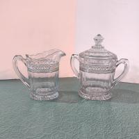 Antique Indiana Glass Covered Sugar Bowl and Creamer Set, Star Band Pattern