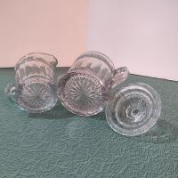 Antique Indiana Glass Covered Sugar Bowl and Creamer Set, Star Band Pattern