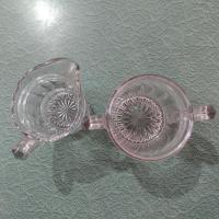 Antique Indiana Glass Covered Sugar Bowl and Creamer Set, Star Band Pattern