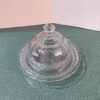 Antique Indiana Glass Round Covered Butter Dish, Star Band Pattern, EAPG Glassware