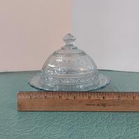 Antique Indiana Glass Round Covered Butter Dish, Star Band Pattern, EAPG Glassware