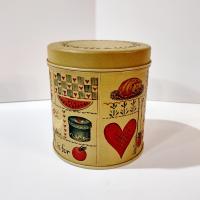 Vintage Helen Barrick Folk Art Round Tin, Welcome Home Country Cottage Storage Tin