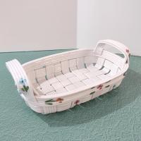Vintage Ceramic Woven Basket with Hand Painted Flowers, Bread Basket, Mail Bin