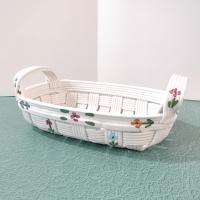 Vintage Ceramic Woven Basket with Hand Painted Flowers, Bread Basket, Mail Bin