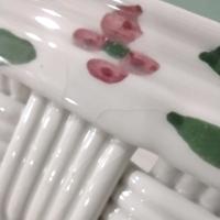 Vintage Ceramic Woven Basket with Hand Painted Flowers, Bread Basket, Mail Bin