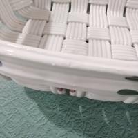 Vintage Ceramic Woven Basket with Hand Painted Flowers, Bread Basket, Mail Bin