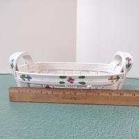 Vintage Ceramic Woven Basket with Hand Painted Flowers, Bread Basket, Mail Bin