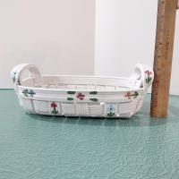 Vintage Ceramic Woven Basket with Hand Painted Flowers, Bread Basket, Mail Bin