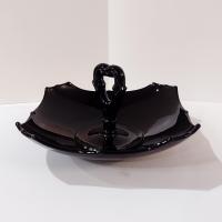 Vintage L.E. Smith Mt. Pleasant Black Amethyst Glass Handled Serving Tray, Black Amethyst Depression Glass