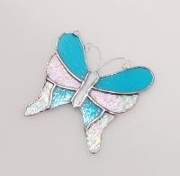 Stained Glass Butterfly Suncatcher, Aqua Blue and Iridescent Clear Cathedral Glass, Custom Colors Available