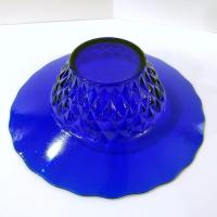 Vintage Cobalt Blue Diamond Point Decorative Glass Centerpiece Fruit Serving Bowl