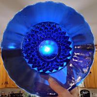 Vintage Cobalt Blue Diamond Point Decorative Glass Centerpiece Fruit Serving Bowl
