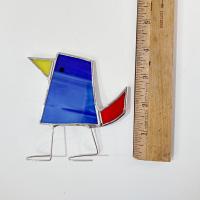 Stained Glass Standing Bird, Funky Blue and Red Glass Bird Suncatcher, Bird Lover Gift, Windowsill Sitter