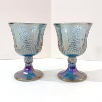 Vintage Indiana Glass Colony Harvest Blue Carnival Glass Wine Water Goblets, Set of 2