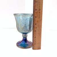Vintage Indiana Glass Colony Harvest Blue Carnival Glass Wine Water Goblets, Set of 2