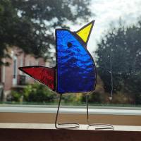 Stained Glass Standing Bird, Funky Glass Bird, Blue Bird Suncatcher
