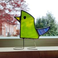 Stained Glass Standing Bird, Funky Glass Bird, Green Bird Suncatcher