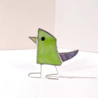 Stained Glass Standing Bird, Funky Glass Bird, Green Bird Suncatcher