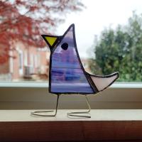 Stained Glass Standing Bird, Funky Glass Bird, Purple Bird Suncatcher