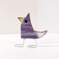 Stained Glass Standing Bird, Funky Glass Bird, Purple Bird Suncatcher