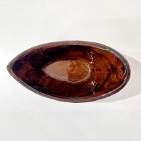 Vintage Brown Drip Glaze Ceramic Oblong Bowl, Hand Crafted Pottery Planter Boat