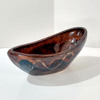 Vintage Brown Drip Glaze Ceramic Oblong Bowl, Hand Crafted Pottery Planter Boat