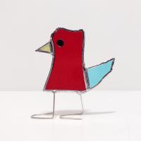 Stained Glass Standing Bird, Funky Glass Bird, Red and Blue Bird Suncatcher