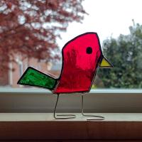 Stained Glass Standing Bird, Funky Glass Bird, Red Bird Suncatcher