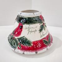 Vintage Yankee Candle Cardinal Warm Hearts Ceramic Candle Shade Jar Topper, Christmas Holiday Decor