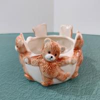 Vintage Dancing Teddy Bear Ceramic Planter Pot, Children's Room Trinket Bowl
