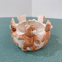 Vintage Dancing Teddy Bear Ceramic Planter Pot, Children's Room Trinket Bowl
