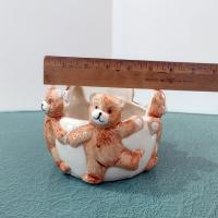 Vintage Dancing Teddy Bear Ceramic Planter Pot, Children's Room Trinket Bowl