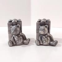 Vintage Pewter Teddy Bear and Present Box Salt and Pepper Shaker Set