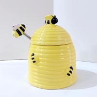 Vintage Ceramic Honey Bee Hive Honey Pot with Drizzler, Busy Little Bee Honeypot