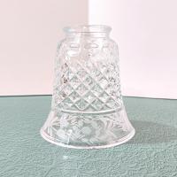 Vintage Diamond Cut Glass and Floral Etched Bell Glass Lamp Shade, Replacement Bell Shaped Shade
