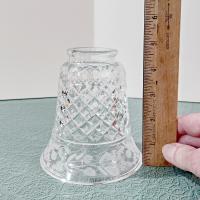 Vintage Diamond Cut Glass and Floral Etched Bell Glass Lamp Shade, Replacement Bell Shaped Shade