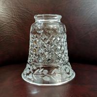 Vintage Diamond Cut Glass and Floral Etched Bell Glass Lamp Shade, Replacement Bell Shaped Shade