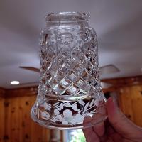 Vintage Diamond Cut Glass and Floral Etched Bell Glass Lamp Shade, Replacement Bell Shaped Shade